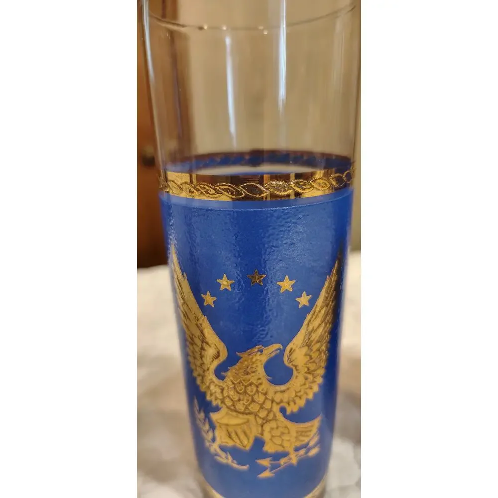 Vintage Set 6 Federal Glass Patriotic Tom Collins Glasses Red White Blue Gold